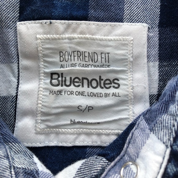 BLUENOTES -SP- Plaid, Boyfriend Fit, Pearl Snap Down Shirt in multi blue & white - Picture 2 of 7
